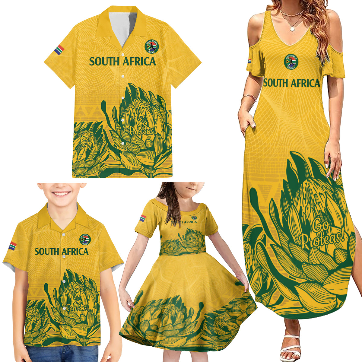 Custom South Africa Cricket Family Matching Summer Maxi Dress and Hawaiian Shirt 2024 African Pattern Go Proteas - Wonder Print Shop