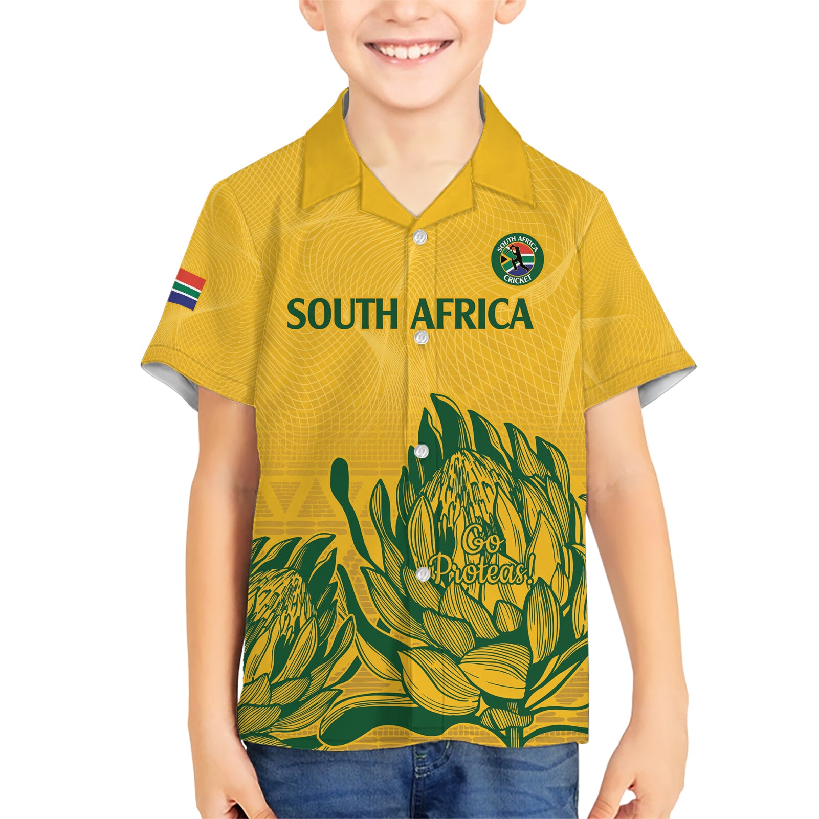 Custom South Africa Cricket Kid Hawaiian Shirt 2024 African Pattern Go Proteas - Wonder Print Shop