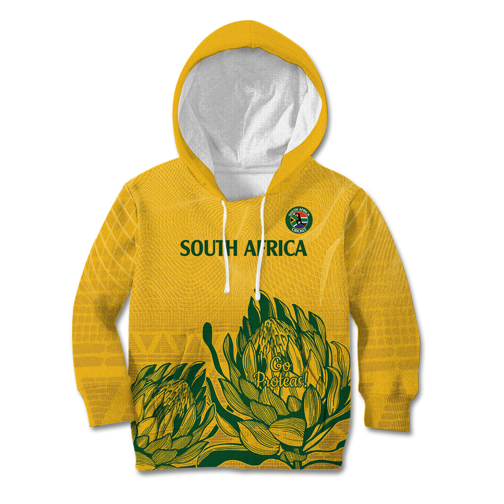 Custom South Africa Cricket Kid Hoodie 2024 African Pattern Go Proteas - Wonder Print Shop