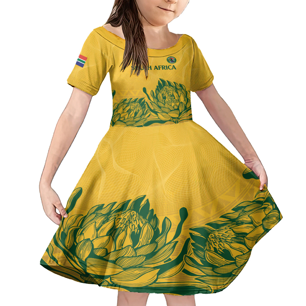 Custom South Africa Cricket Kid Short Sleeve Dress 2024 African Pattern Go Proteas - Wonder Print Shop