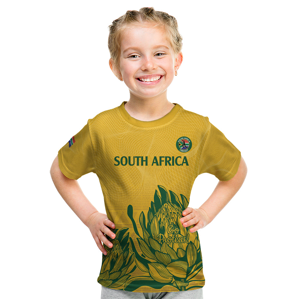 Custom South Africa Cricket Kid T Shirt 2024 African Pattern Go Proteas - Wonder Print Shop