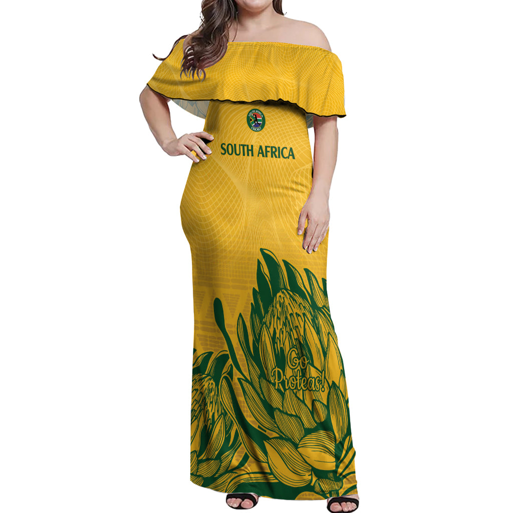 Custom South Africa Cricket Off Shoulder Maxi Dress 2024 African Pattern Go Proteas - Wonder Print Shop