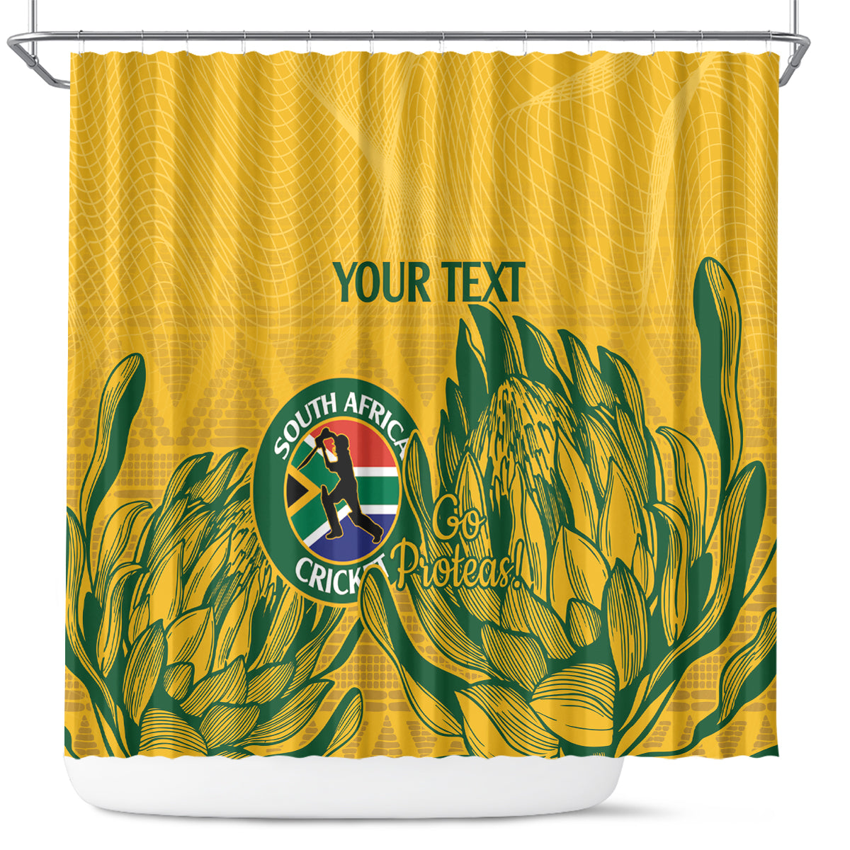 Custom South Africa Cricket Shower Curtain 2024 African Pattern Go Proteas