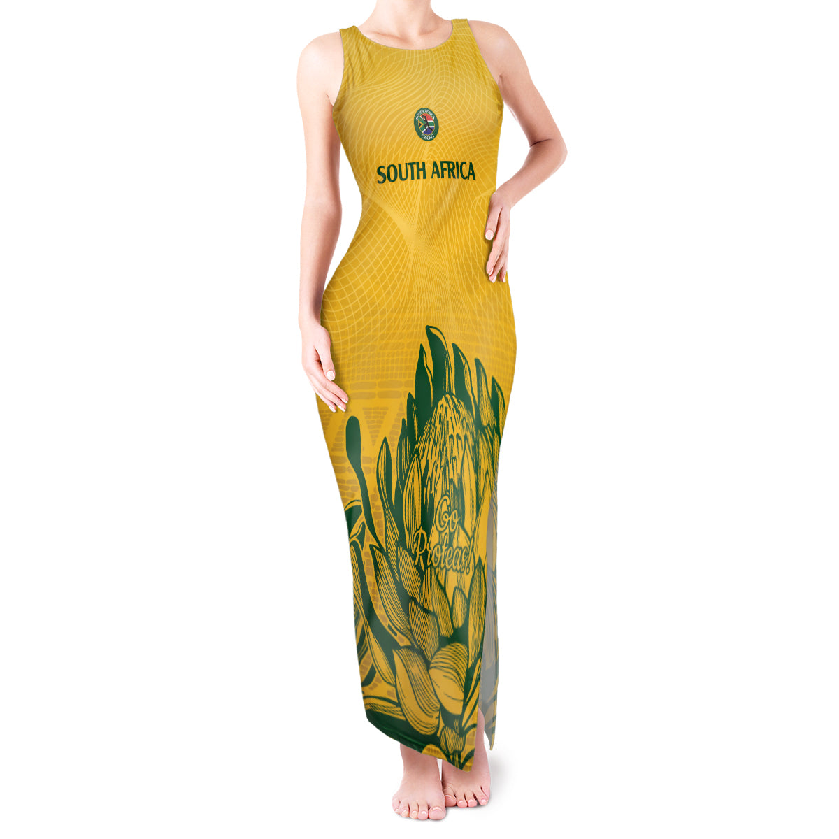 Custom South Africa Cricket Tank Maxi Dress 2024 African Pattern Go Proteas - Wonder Print Shop