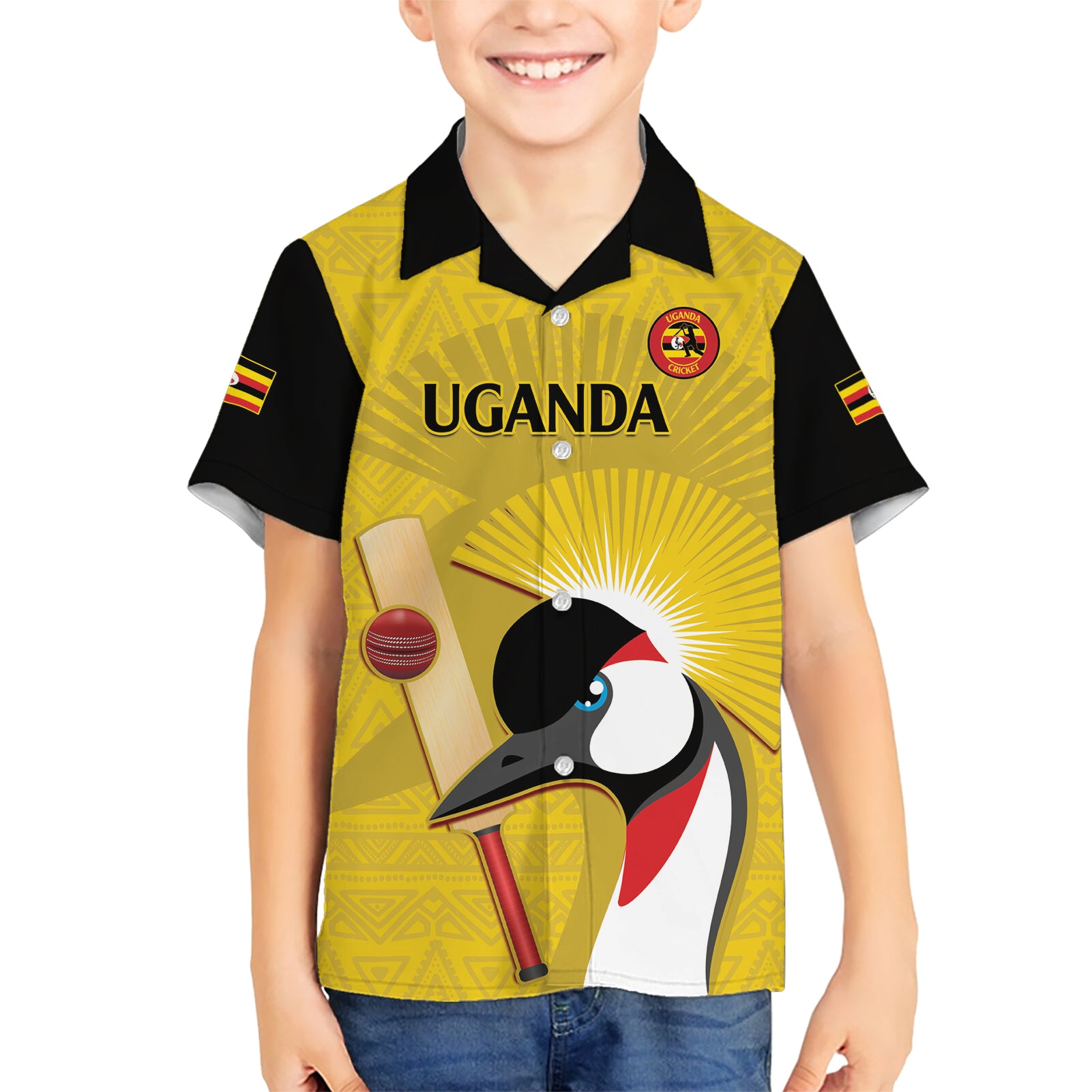 Custom Uganda Cricket Kid Hawaiian Shirt Ugandan Grey Crowned Crane - Wonder Print Shop