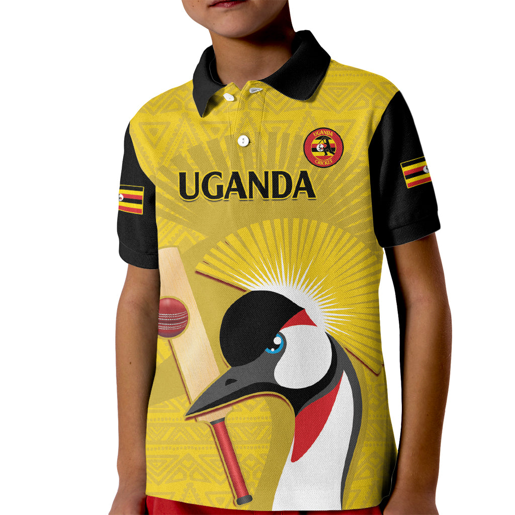 Custom Uganda Cricket Kid Polo Shirt Ugandan Grey Crowned Crane - Wonder Print Shop