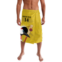 Yellow cricket graphic shorts with elastic waistband, number 14 print