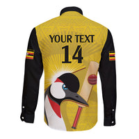 Yellow back of long-sleeve button cricket shirt with black sleeves, YOUR TEXT 14