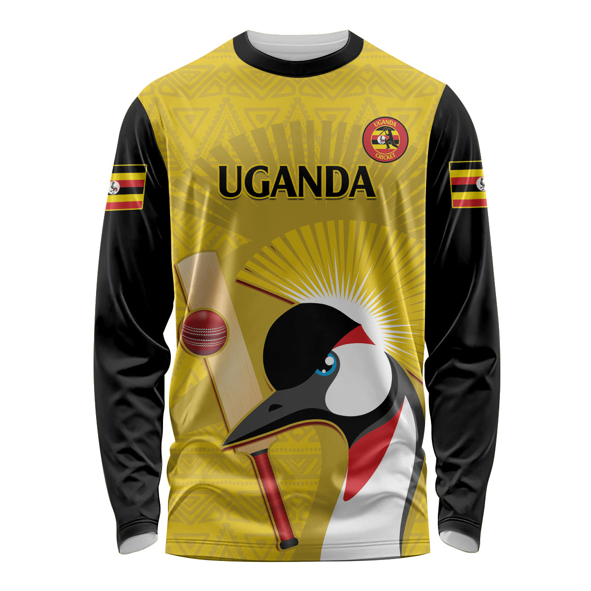 Custom Uganda Cricket Long Sleeve Shirt Ugandan Grey Crowned Crane - Wonder Print Shop