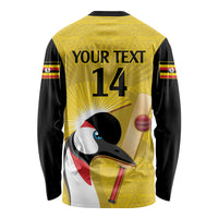 Yellow cricket long-sleeve shirt with black sleeves; back text YOUR TEXT 14
