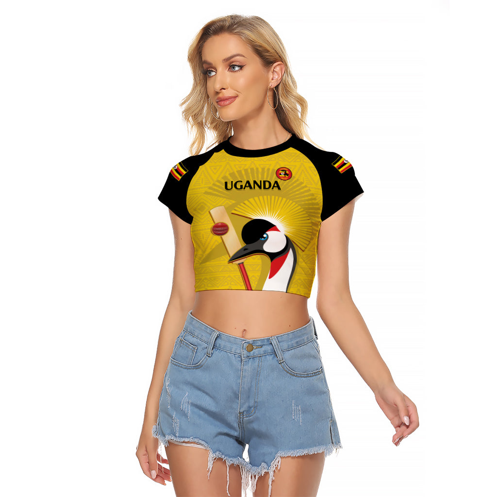 Custom Uganda Cricket Raglan Cropped T Shirt Ugandan Grey Crowned Crane - Wonder Print Shop