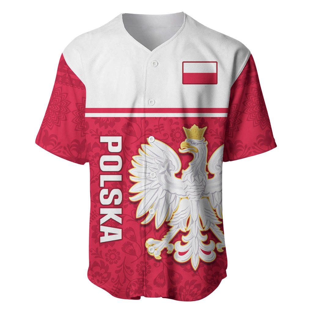 Poland Baseball Jersey Polska Coat Of Arms With Folk Pattern - Wonder Print Shop