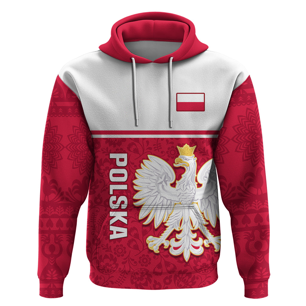 Poland Hoodie Polska Coat Of Arms With Folk Pattern - Wonder Print Shop