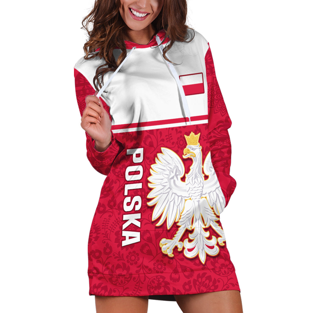 Poland Hoodie Dress Polska Coat Of Arms With Folk Pattern - Wonder Print Shop