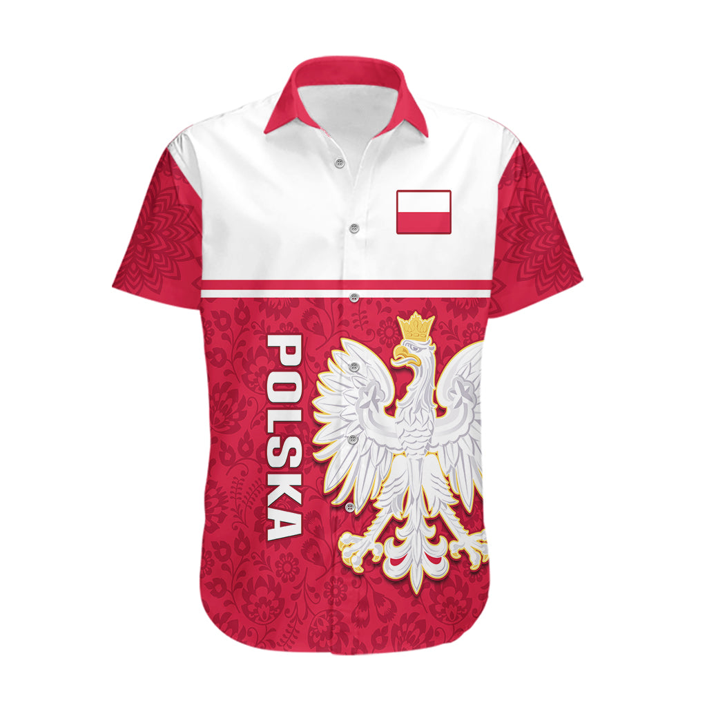 Personalised Poland Hawaiian Shirt Polska Coat Of Arms With Folk Pattern - Wonder Print Shop