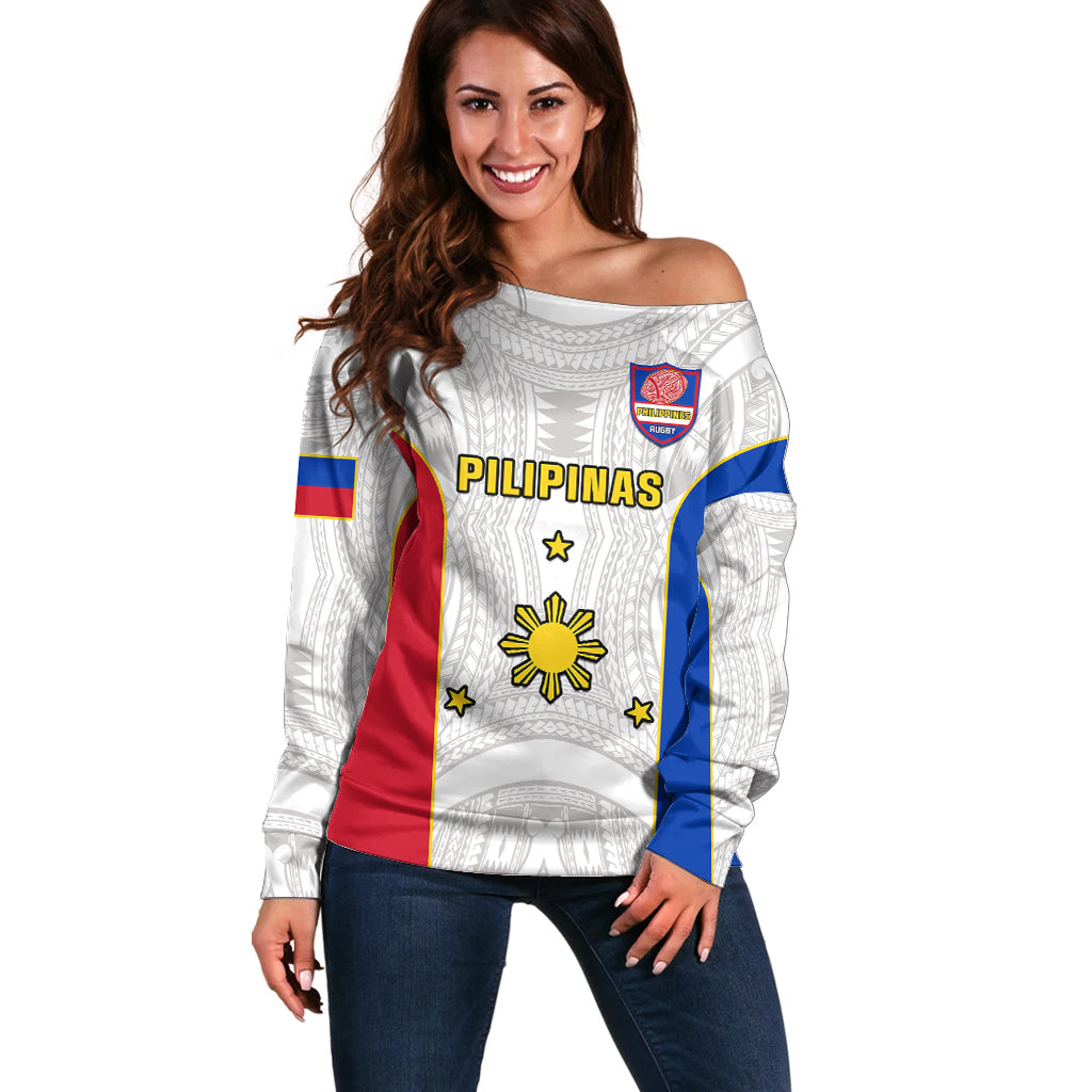 Personalised Philippines Rugby Off Shoulder Sweater Pacific Pilipinas Go Tamaraws - Wonder Print Shop