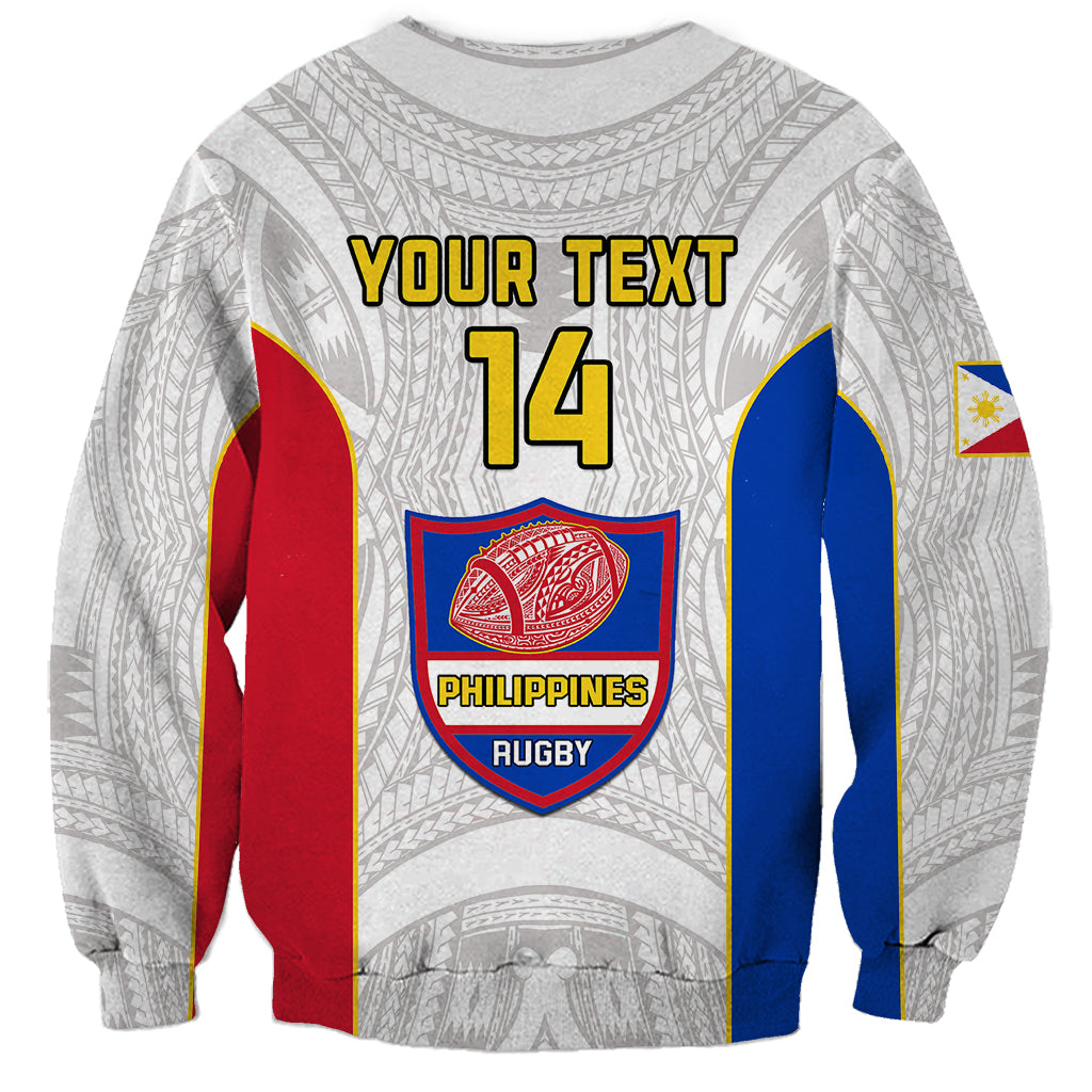 White unisex rugby sweatshirt with YOUR TEXT 14, Philippines Rugby crest