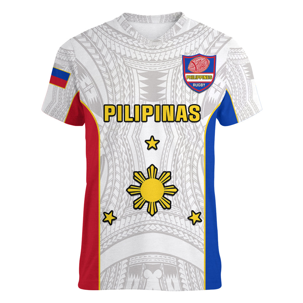 Personalised Philippines Rugby Women V Neck T Shirt Pacific Pilipinas Go Tamaraws - Wonder Print Shop