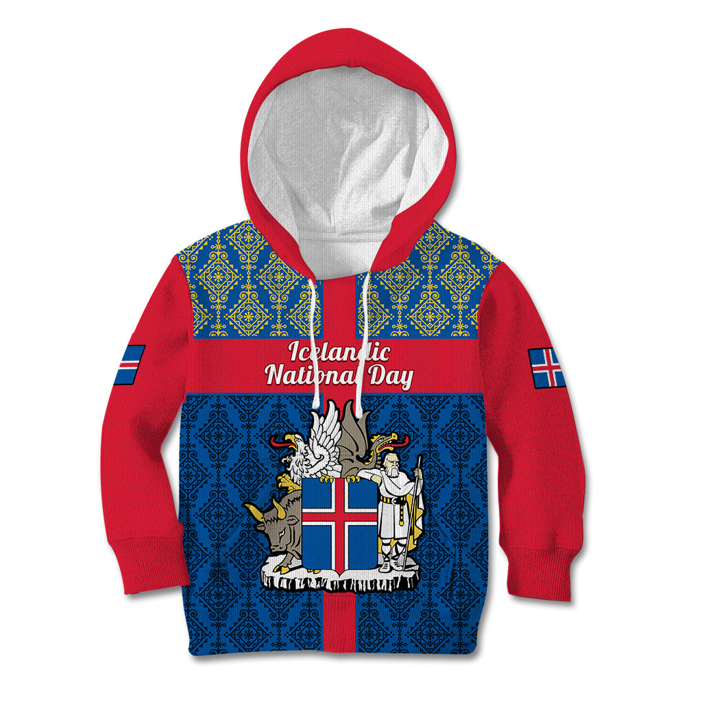 17 June Iceland National Day Kid Hoodie Icelandic Folk Pattern - Wonder Print Shop