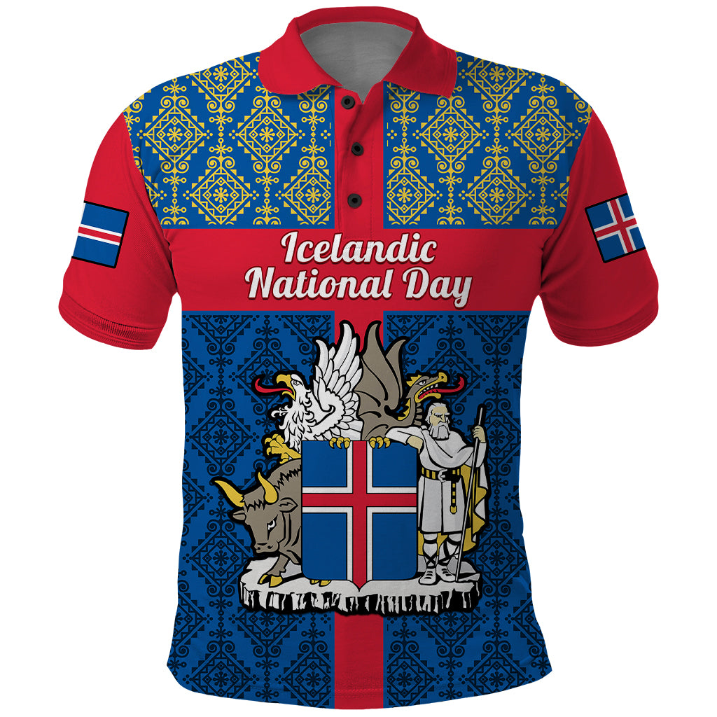 17 June Iceland National Day Polo Shirt Icelandic Folk Pattern - Wonder Print Shop