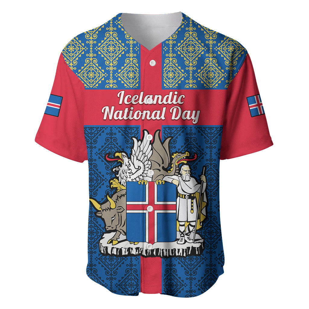 Personalised 17 June Iceland National Day Baseball Jersey Icelandic Folk Pattern - Wonder Print Shop