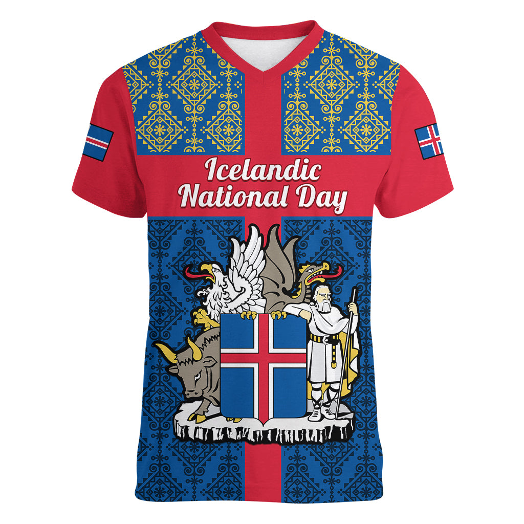 personalised-17-june-iceland-national-day-women-v-neck-t-shirt-icelandic-folk-pattern