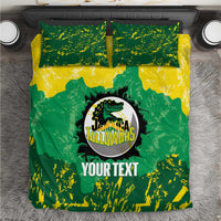 Green and yellow Jamaica Tallawahs cricket bedding set with matching pillowcases and crest.