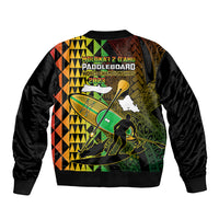 Black unisex zip bomber jacket, full back-style paddleboard championship graphic