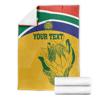 Cricket fan blanket folded, South Africa stripes, 'YOUR TEXT' and Proteas crest with protea