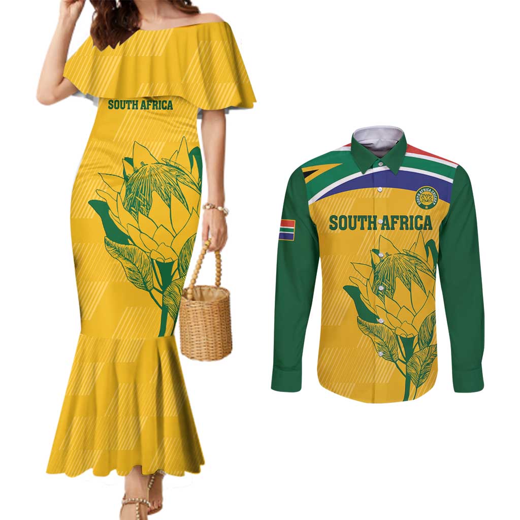 Custom South Africa Cricket Couples Matching Mermaid Dress and Long Sleeve Button Shirt Go Champions World Cup Proteas