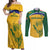 Custom South Africa Cricket Couples Matching Off Shoulder Maxi Dress and Long Sleeve Button Shirt Go Champions World Cup Proteas - Wonder Print Shop