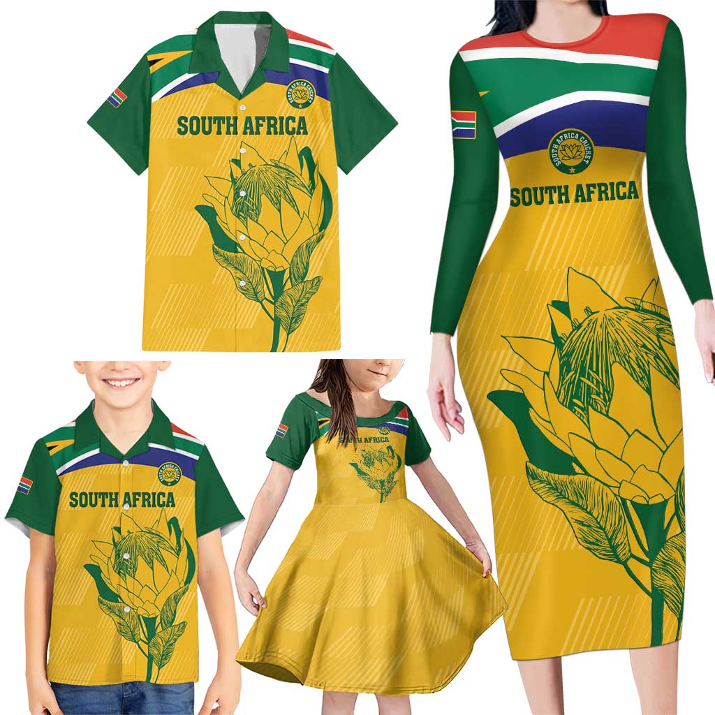 Custom South Africa Cricket Family Matching Long Sleeve Bodycon Dress and Hawaiian Shirt Go Champions World Cup Proteas - Wonder Print Shop