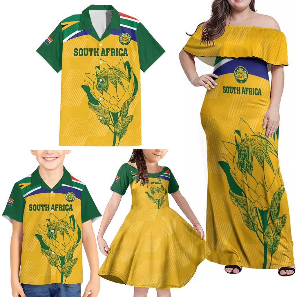 Custom South Africa Cricket Family Matching Off Shoulder Maxi Dress and Hawaiian Shirt Go Champions World Cup Proteas - Wonder Print Shop