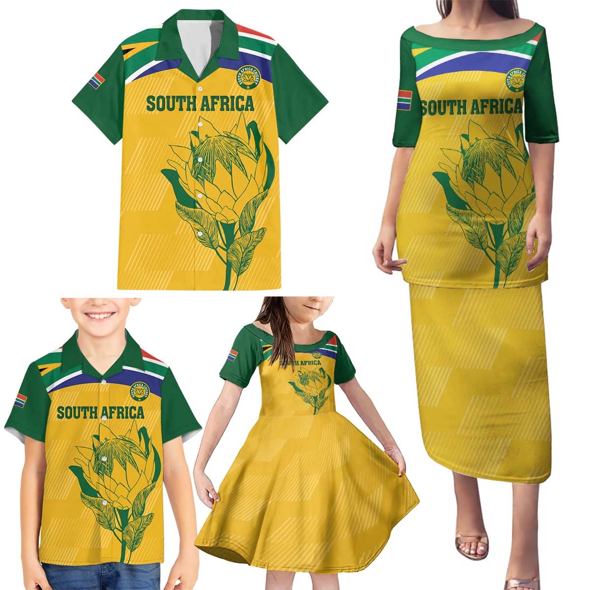 Custom South Africa Cricket Family Matching Puletasi and Hawaiian Shirt Go Champions World Cup Proteas - Wonder Print Shop