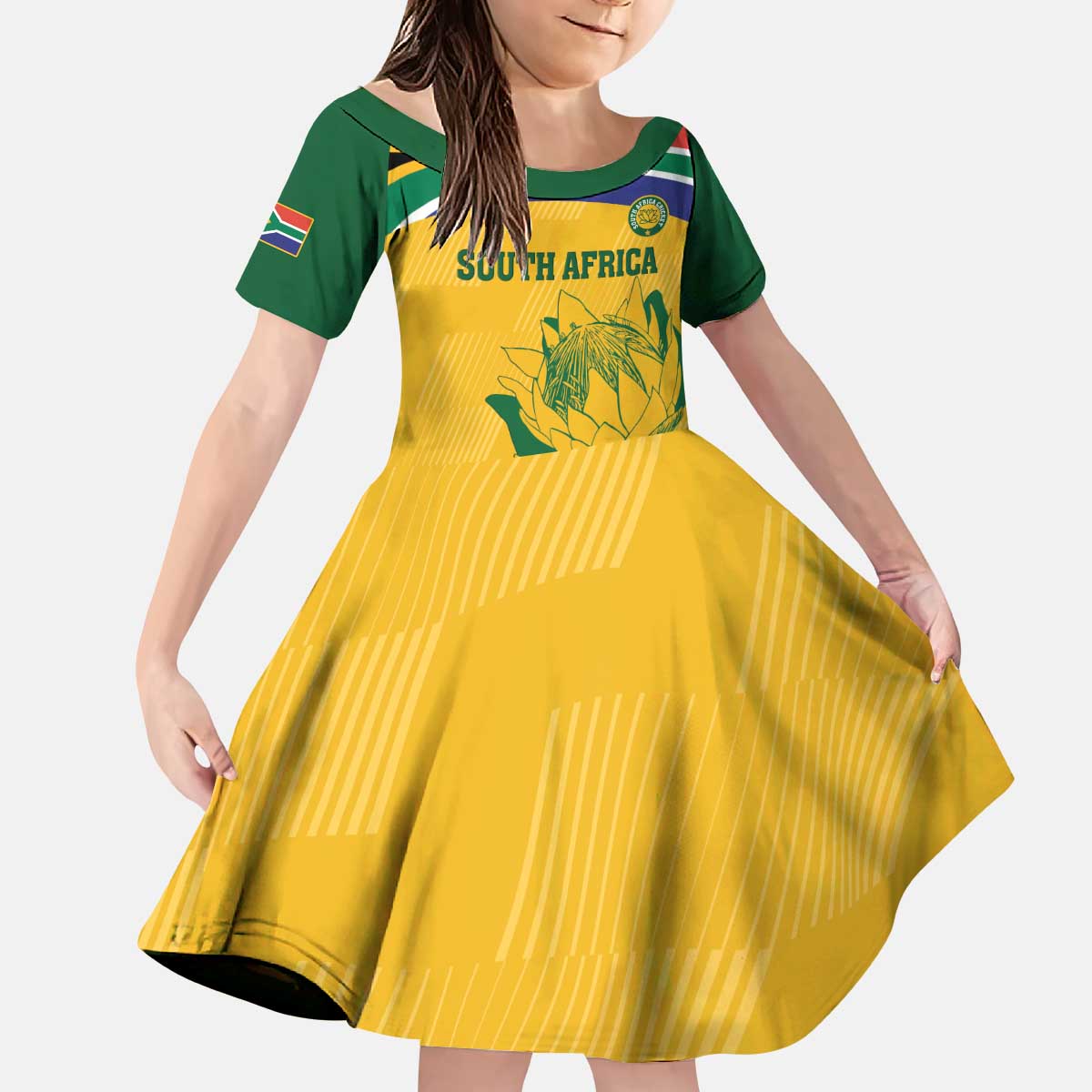 Custom South Africa Cricket Kid Short Sleeve Dress Go Champions World Cup Proteas - Wonder Print Shop