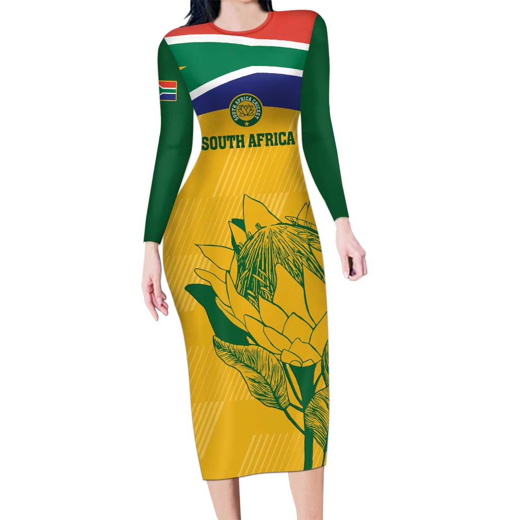 Custom South Africa Cricket Long Sleeve Bodycon Dress Go Champions World Cup Proteas - Wonder Print Shop