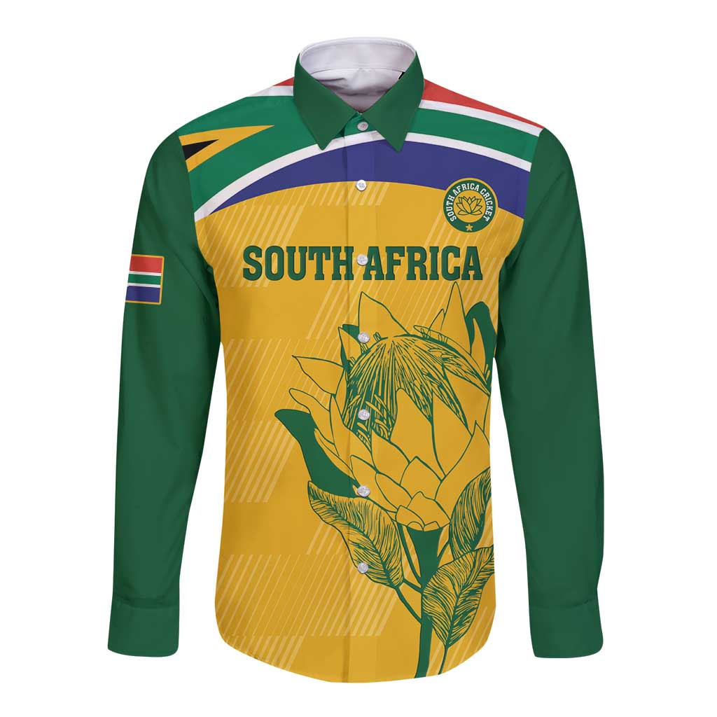 Custom South Africa Cricket Long Sleeve Button Shirt Go Champions World Cup Proteas - Wonder Print Shop