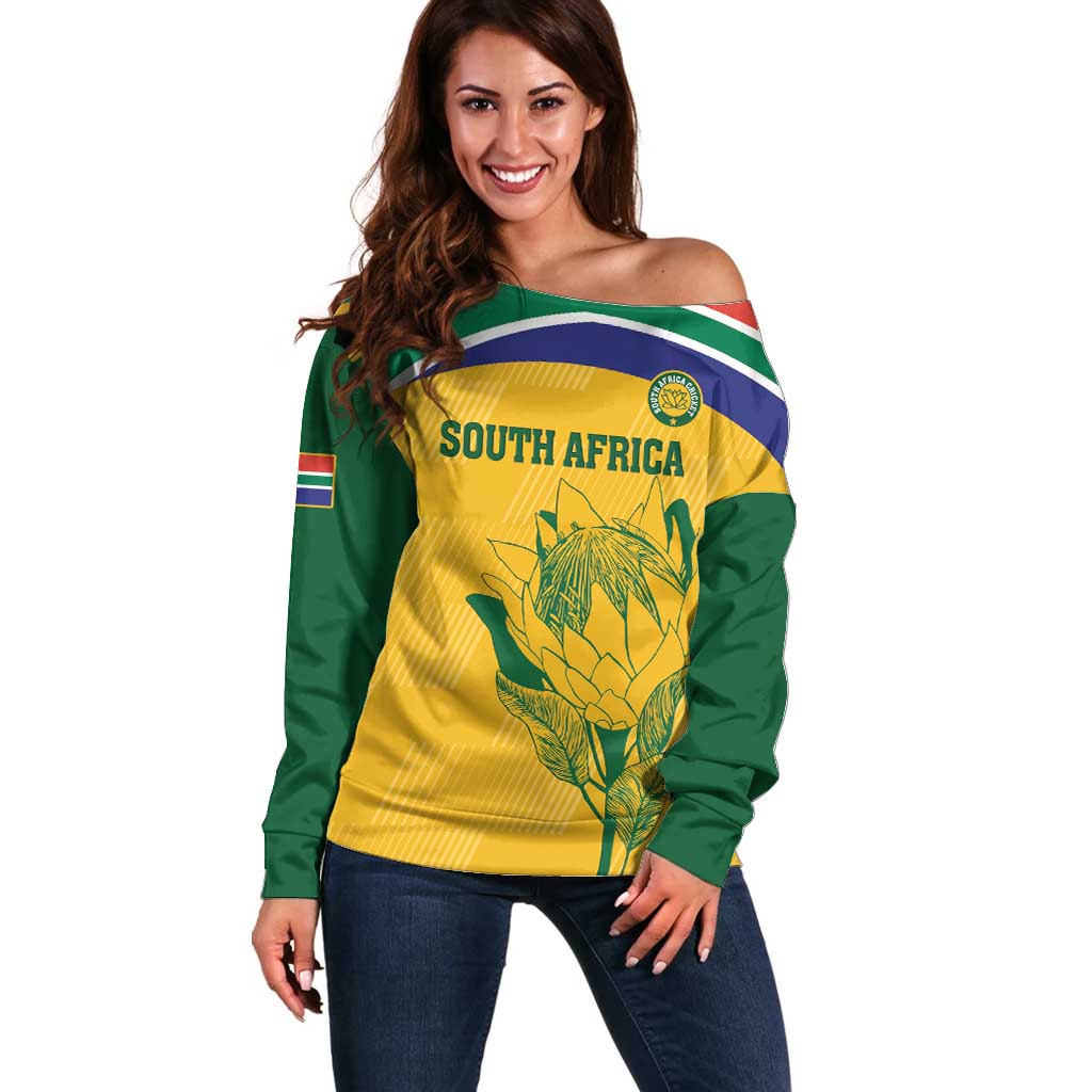 Custom South Africa Cricket Off Shoulder Sweater Go Champions World Cup Proteas - Wonder Print Shop