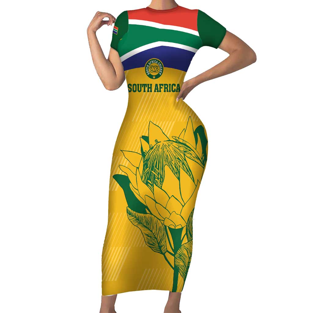 Custom South Africa Cricket Short Sleeve Bodycon Dress Go Champions World Cup Proteas - Wonder Print Shop