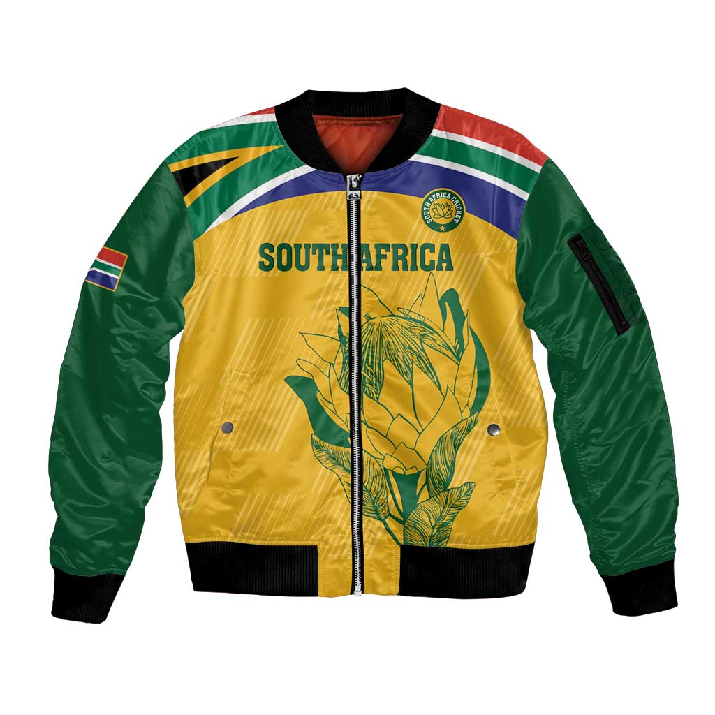 Custom South Africa Cricket Sleeve Zip Bomber Jacket Go Champions World Cup Proteas