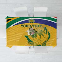 South Africa cricket tablecloth panel with “YOUR TEXT”, yellow leaf artwork and stripe border