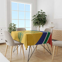 South Africa cricket tablecloth, yellow with leaf graphic and multicolor stripe trim