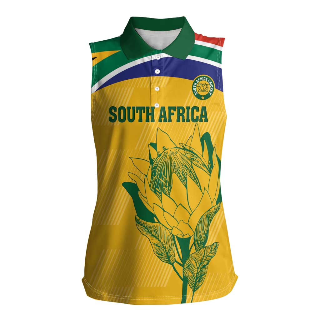 Custom South Africa Cricket Women Sleeveless Polo Shirt Go Champions World Cup Proteas - Wonder Print Shop