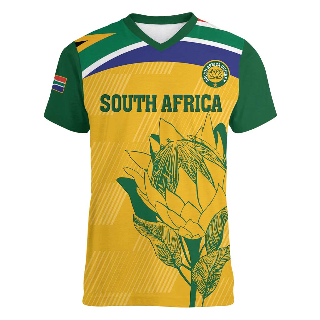 Custom South Africa Cricket Women V-Neck T-Shirt Go Champions World Cup Proteas