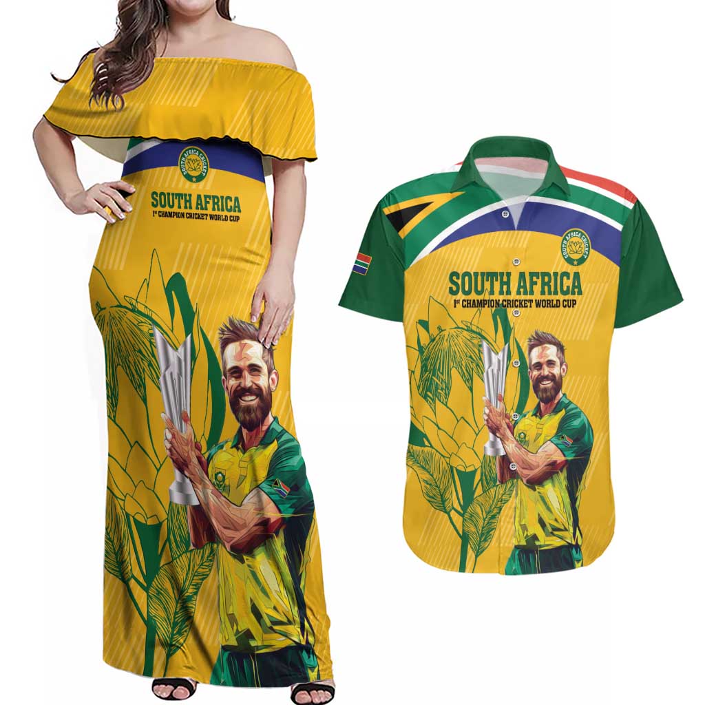 South Africa Cricket Couples Matching Off Shoulder Maxi Dress and Hawaiian Shirt 1st Champions World Cup Proud Of Our Boys - Wonder Print Shop