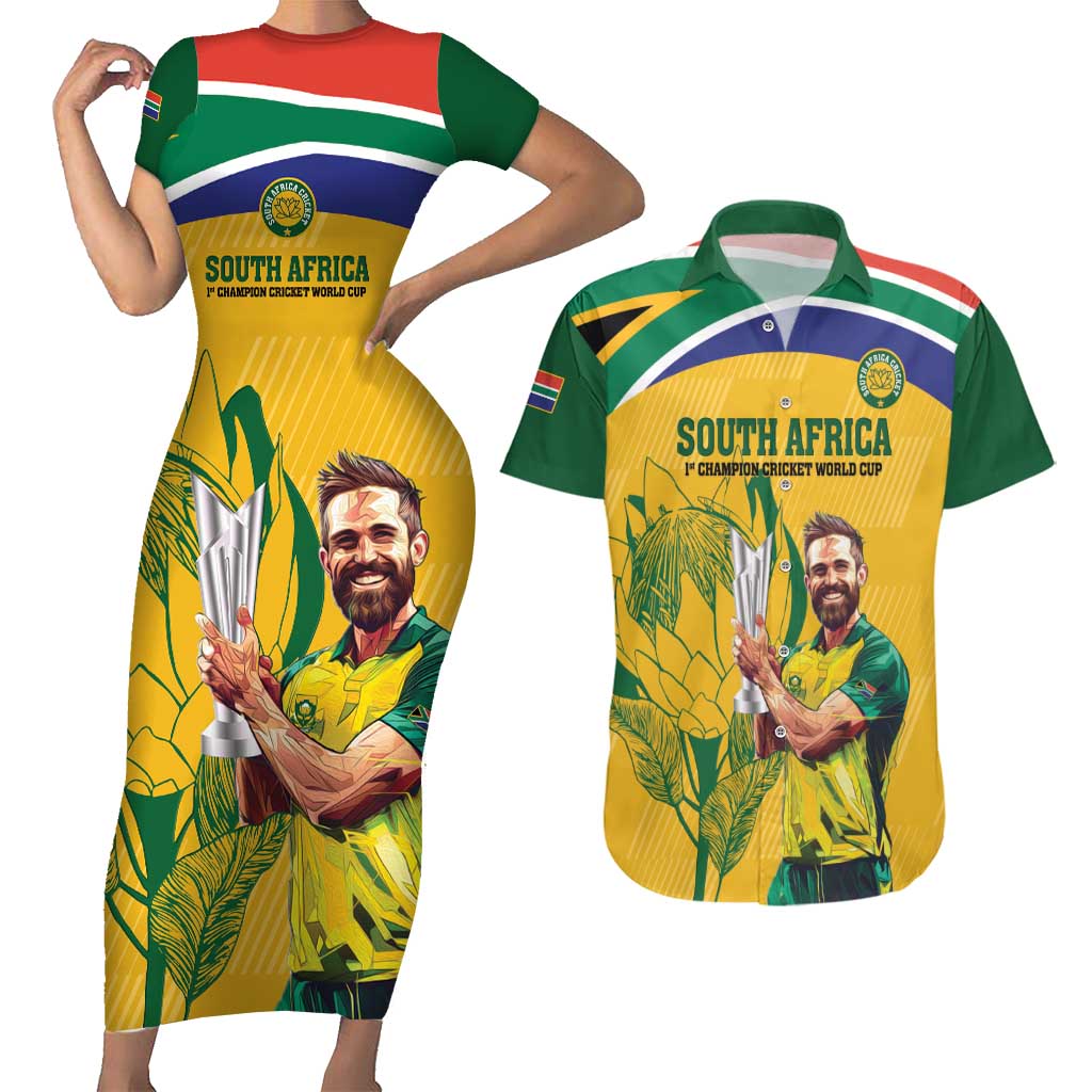 South Africa Cricket Couples Matching Short Sleeve Bodycon Dress and Hawaiian Shirt 1st Champions World Cup Proud Of Our Boys - Wonder Print Shop