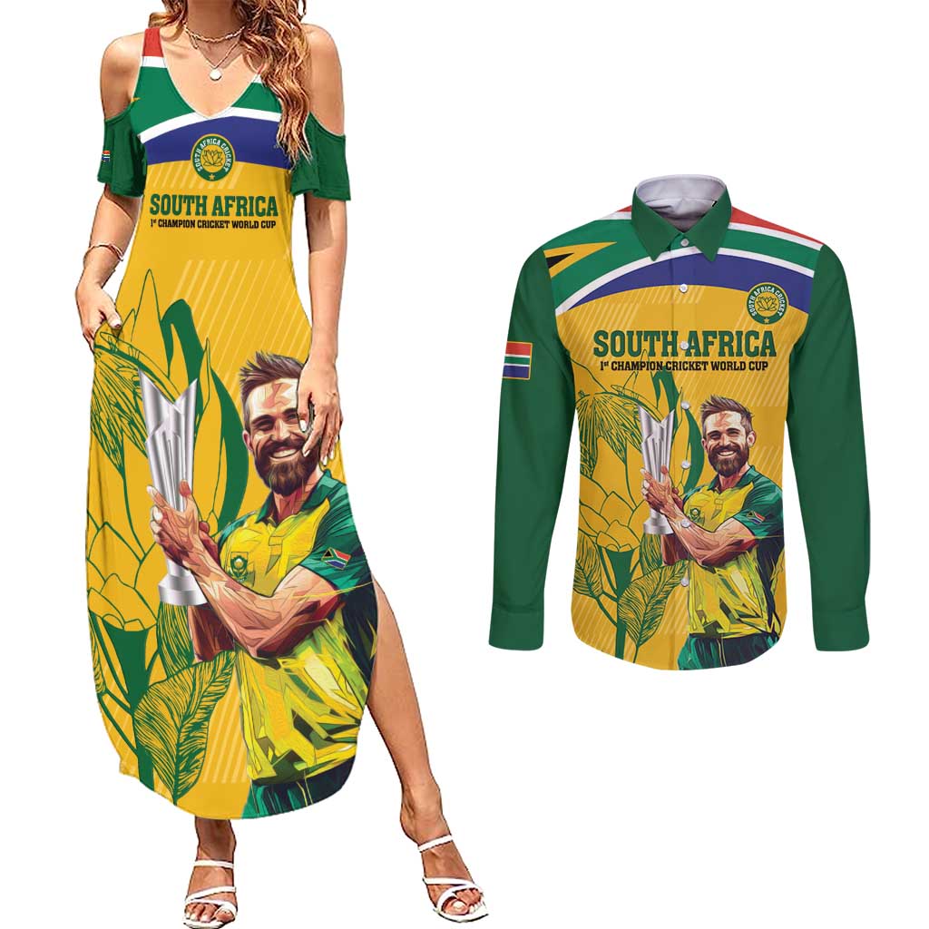 South Africa Cricket Couples Matching Summer Maxi Dress and Long Sleeve Button Shirt 1st Champions World Cup Proud Of Our Boys - Wonder Print Shop