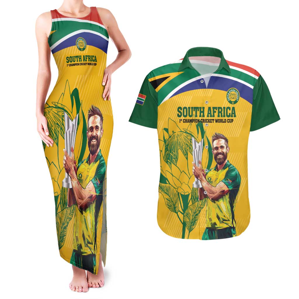 South Africa Cricket Couples Matching Tank Maxi Dress and Hawaiian Shirt 1st Champions World Cup Proud Of Our Boys - Wonder Print Shop