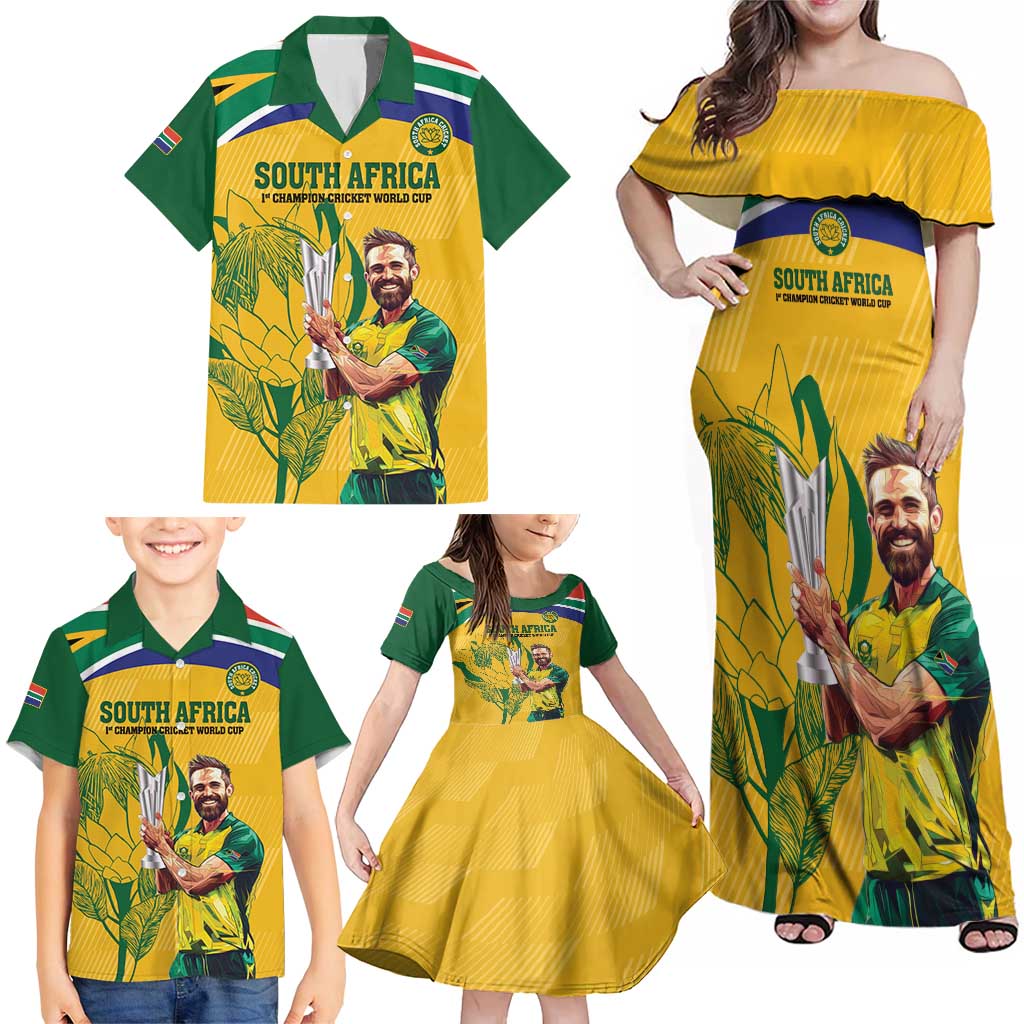 South Africa Cricket Family Matching Off Shoulder Maxi Dress and Hawaiian Shirt 1st Champions World Cup Proud Of Our Boys - Wonder Print Shop