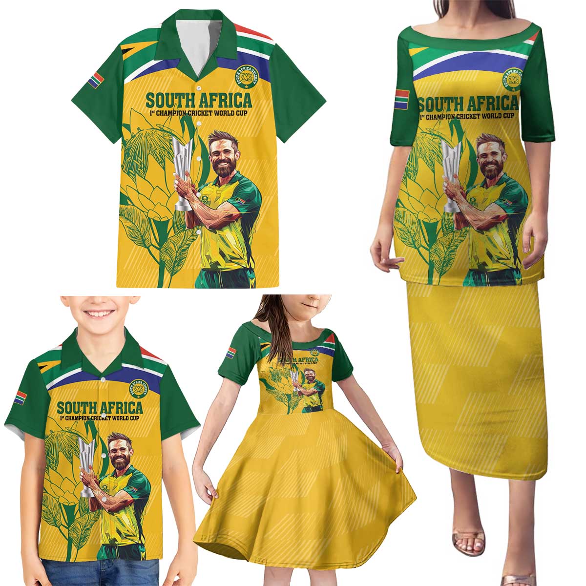 South Africa Cricket Family Matching Puletasi and Hawaiian Shirt 1st Champions World Cup Proud Of Our Boys - Wonder Print Shop